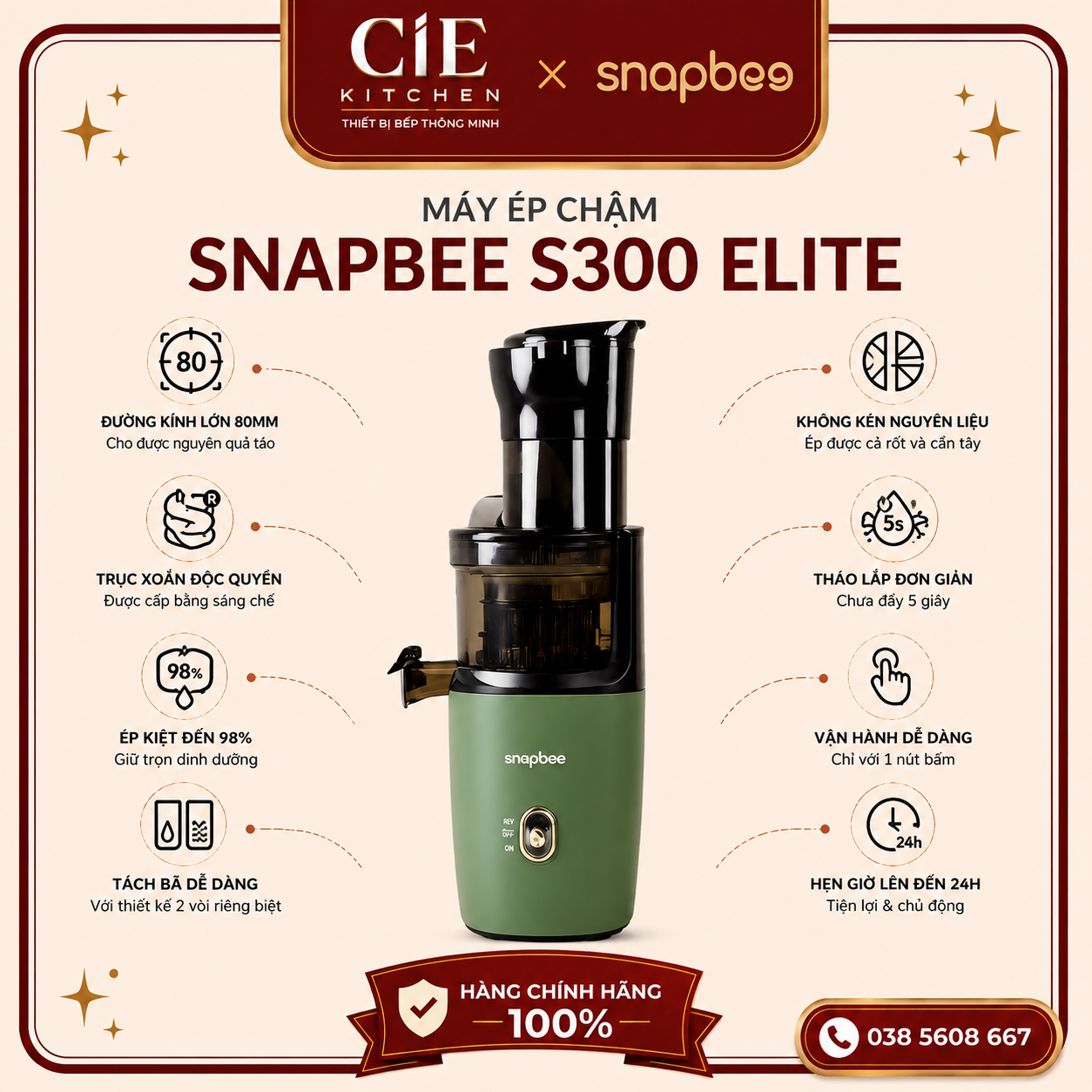 Máy Ép Chậm SnapBee S300 ELITE Máy Ép Chậm SnapBee S300 ELITE