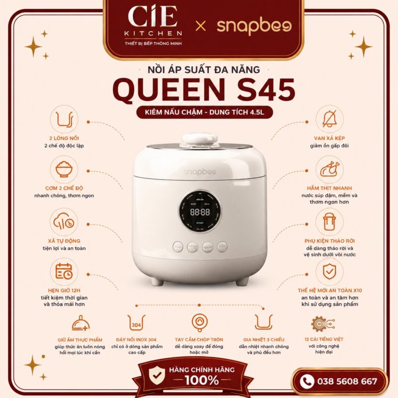 Nồi Áp Suất Đa Năng QUEEN S45 (Kiêm nấu chậm)